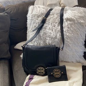Tory Burch black leather purse and wallet set